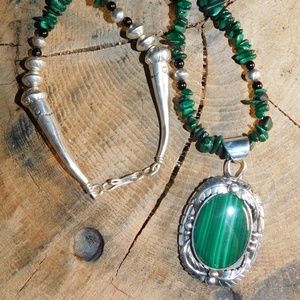 Malachite Pendant Necklace Handcrafted Fine Silver